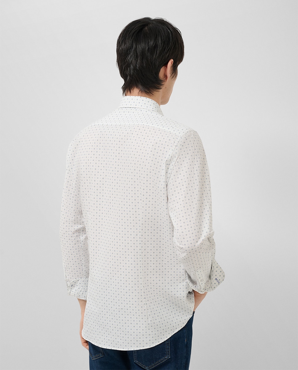 Camisa Casual Regular Fit com Estampado Geométrico Azul-índigo-2
