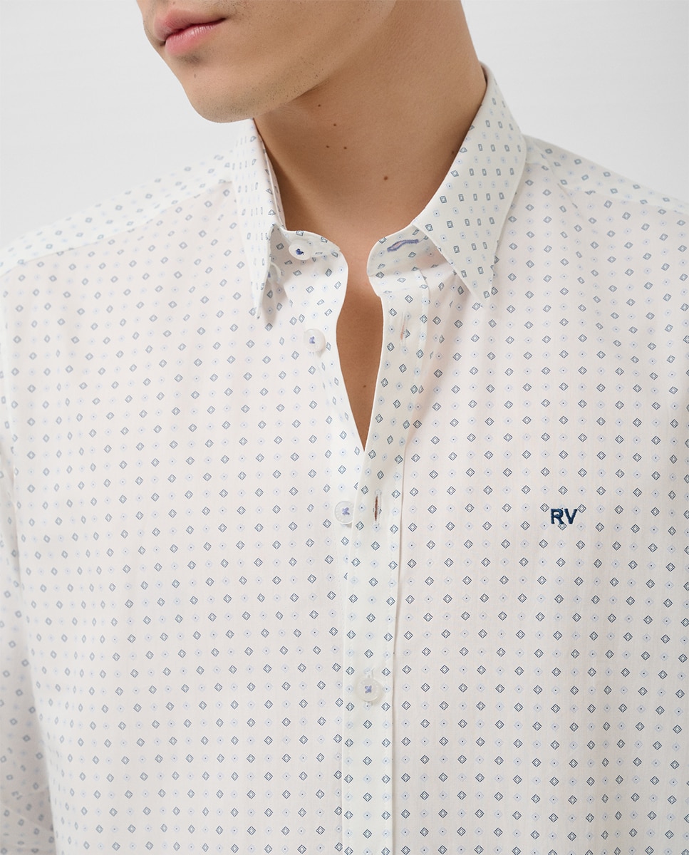 Camisa Casual Regular Fit com Estampado Geométrico Azul-índigo-3