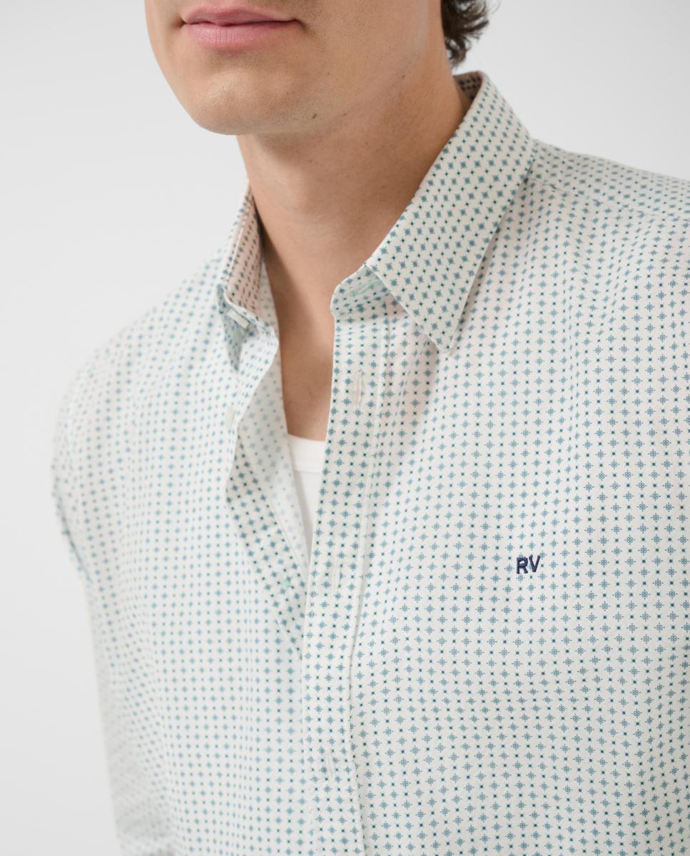 Camisa Casual Regular Fit com Estampado Floral Geométrico Verde-escuro-3