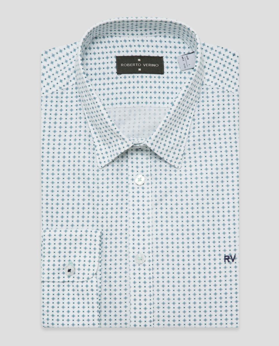 Camisa Casual Regular Fit com Estampado Floral Geométrico Verde-escuro-4