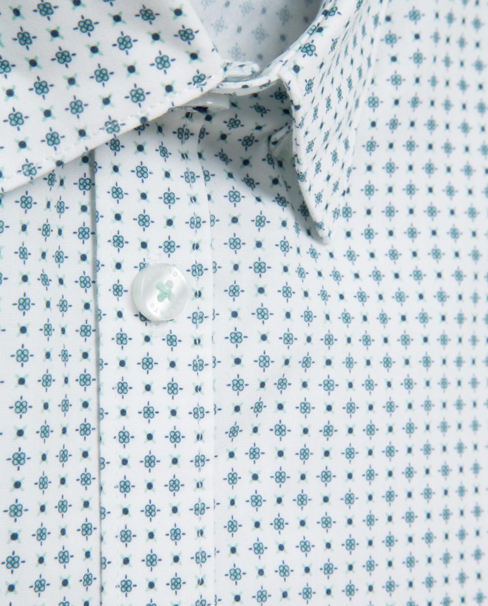 Camisa Casual Regular Fit com Estampado Floral Geométrico Verde-escuro-5