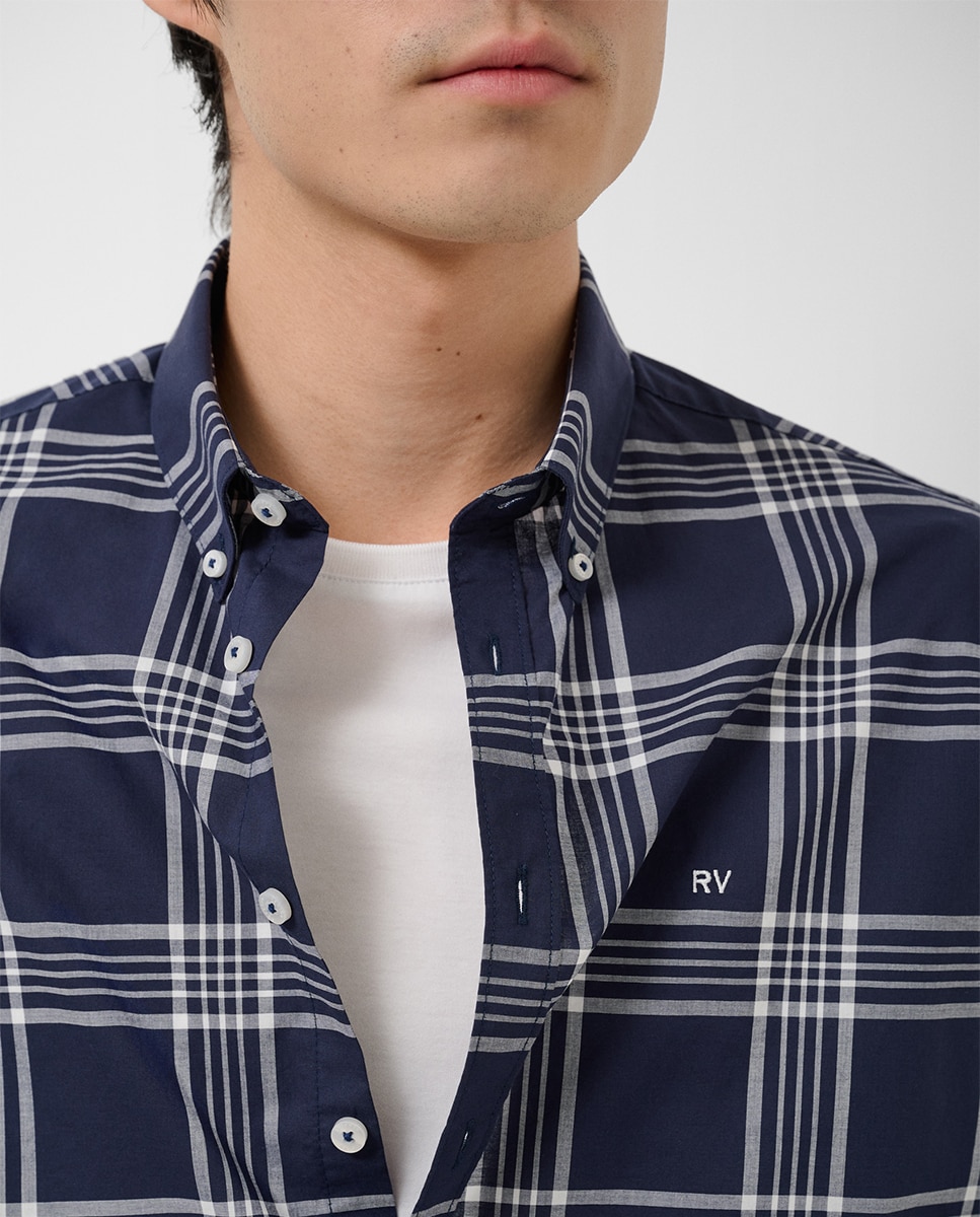 Camisa Casual Regular Fit aos Quadrados Azul-marinho-3