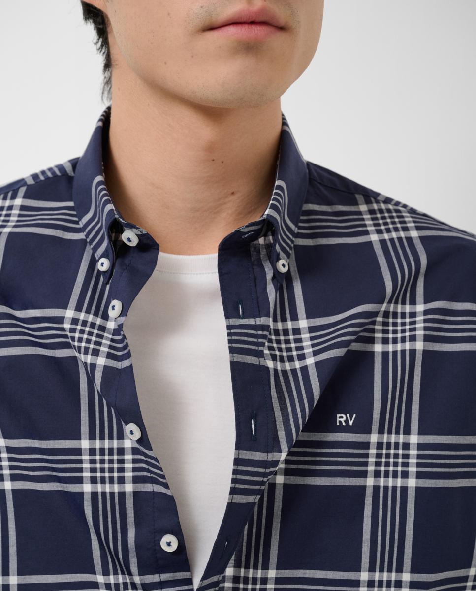 Camisa Casual Regular Fit aos Quadrados Azul-marinho-4