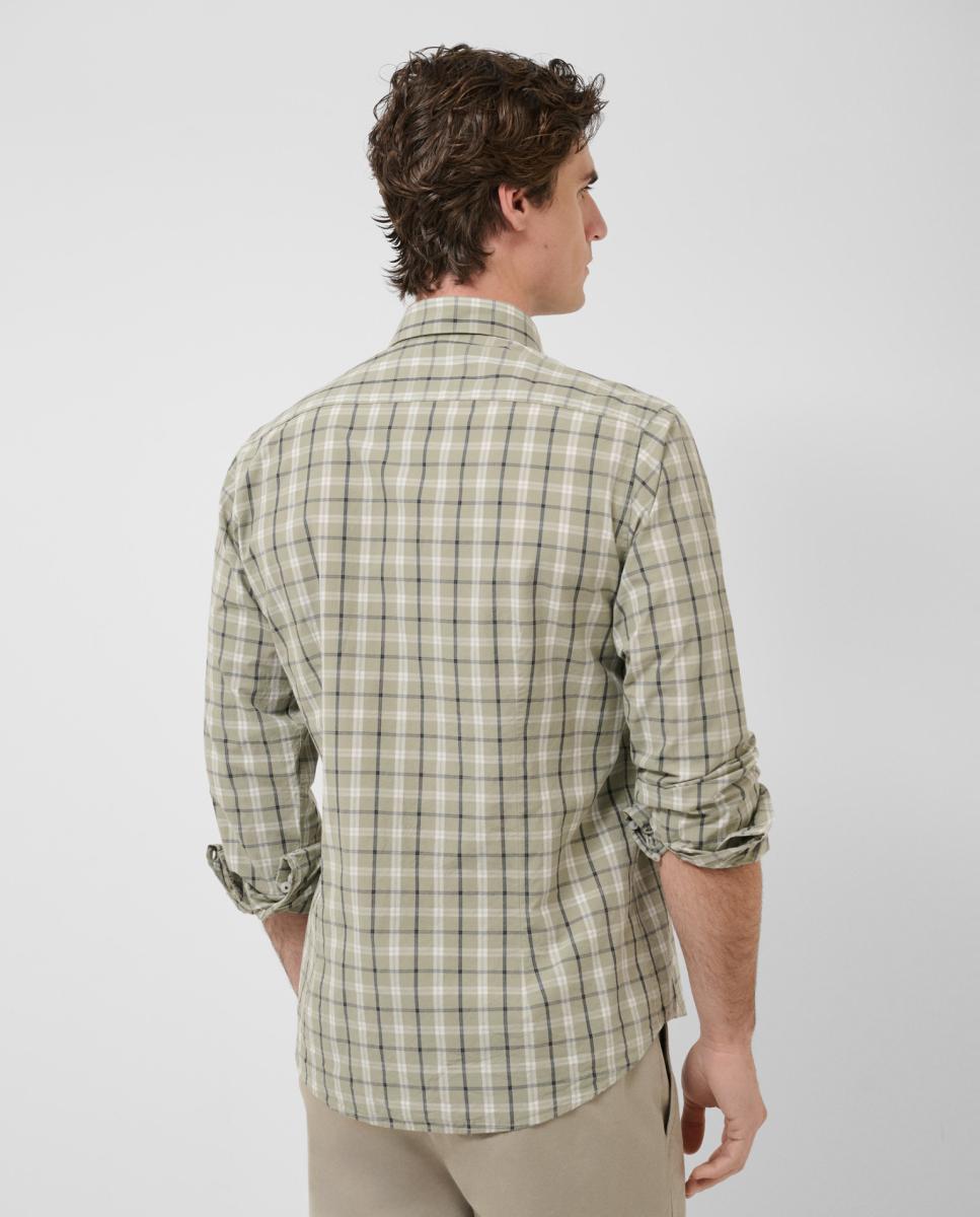 Camisa Casual Regular Fit aos Quadrados Caqui-2