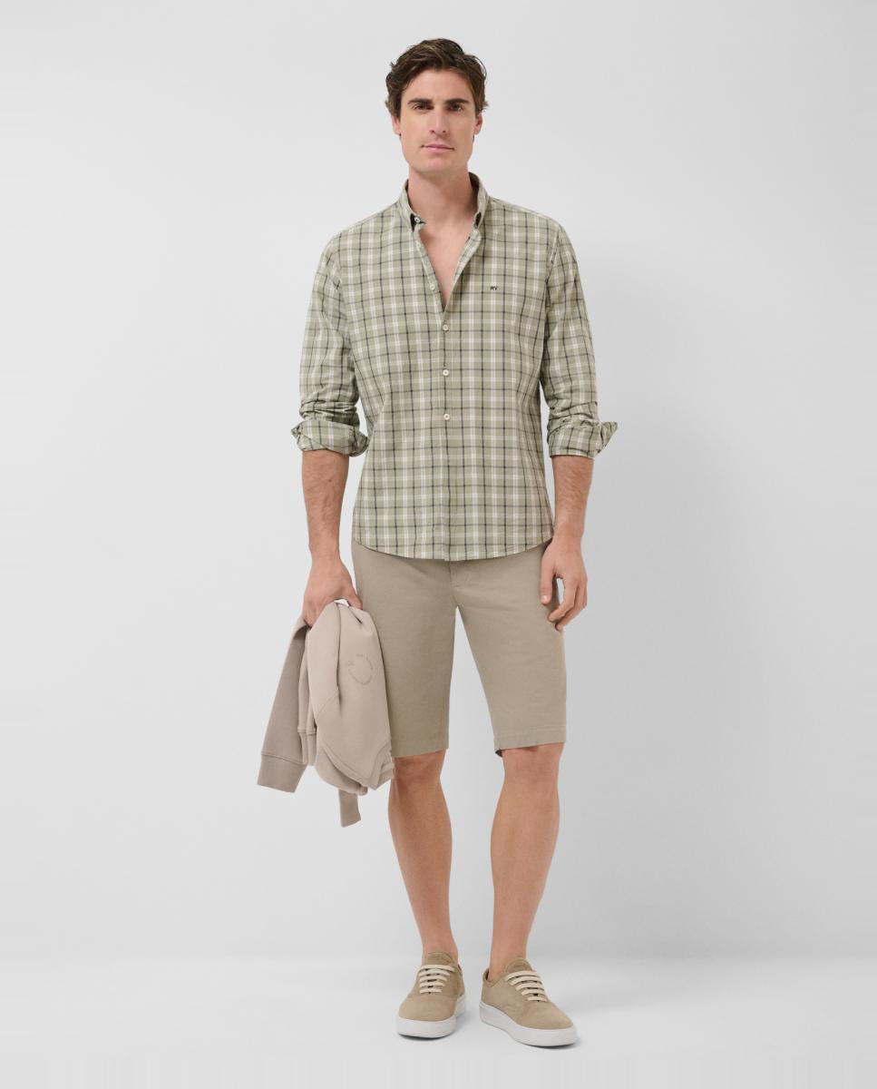 Camisa Casual Regular Fit aos Quadrados Caqui-6