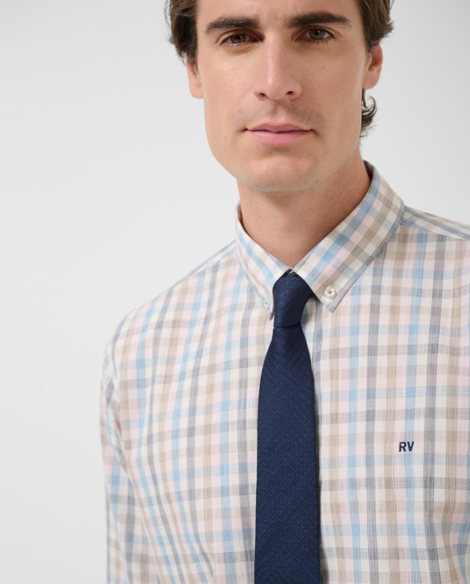 Camisa Casual Regular Fit aos Quadrados Rosa-3