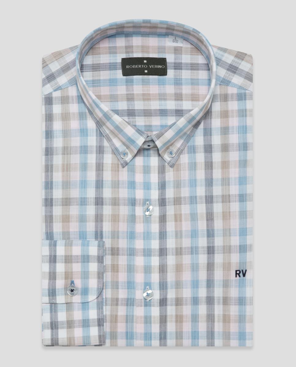 Camisa Casual Regular Fit aos Quadrados Rosa-4