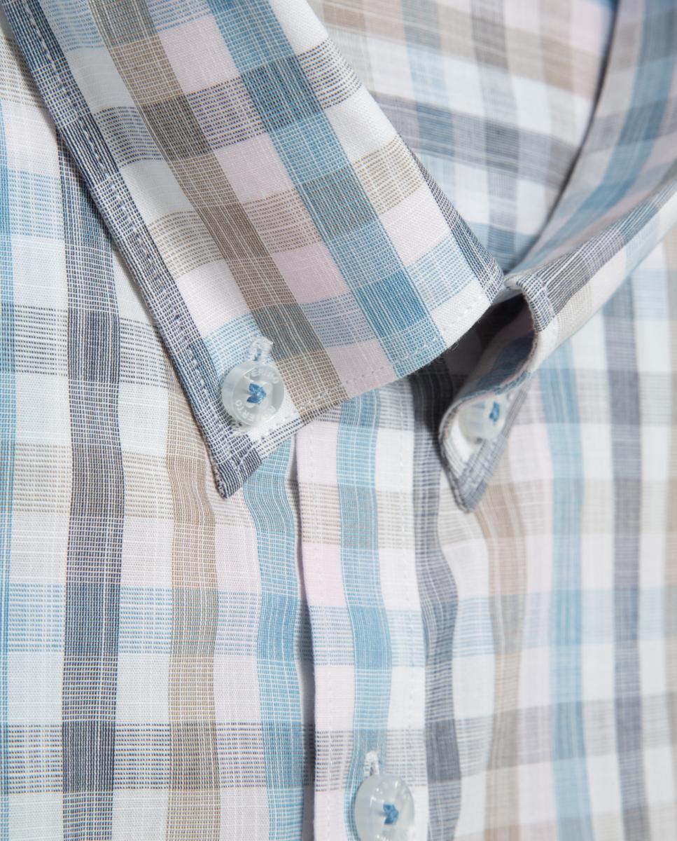 Camisa Casual Regular Fit aos Quadrados Rosa-5