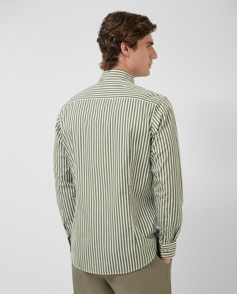 Camisa Casual Regular Fit às Riscas Caqui-2