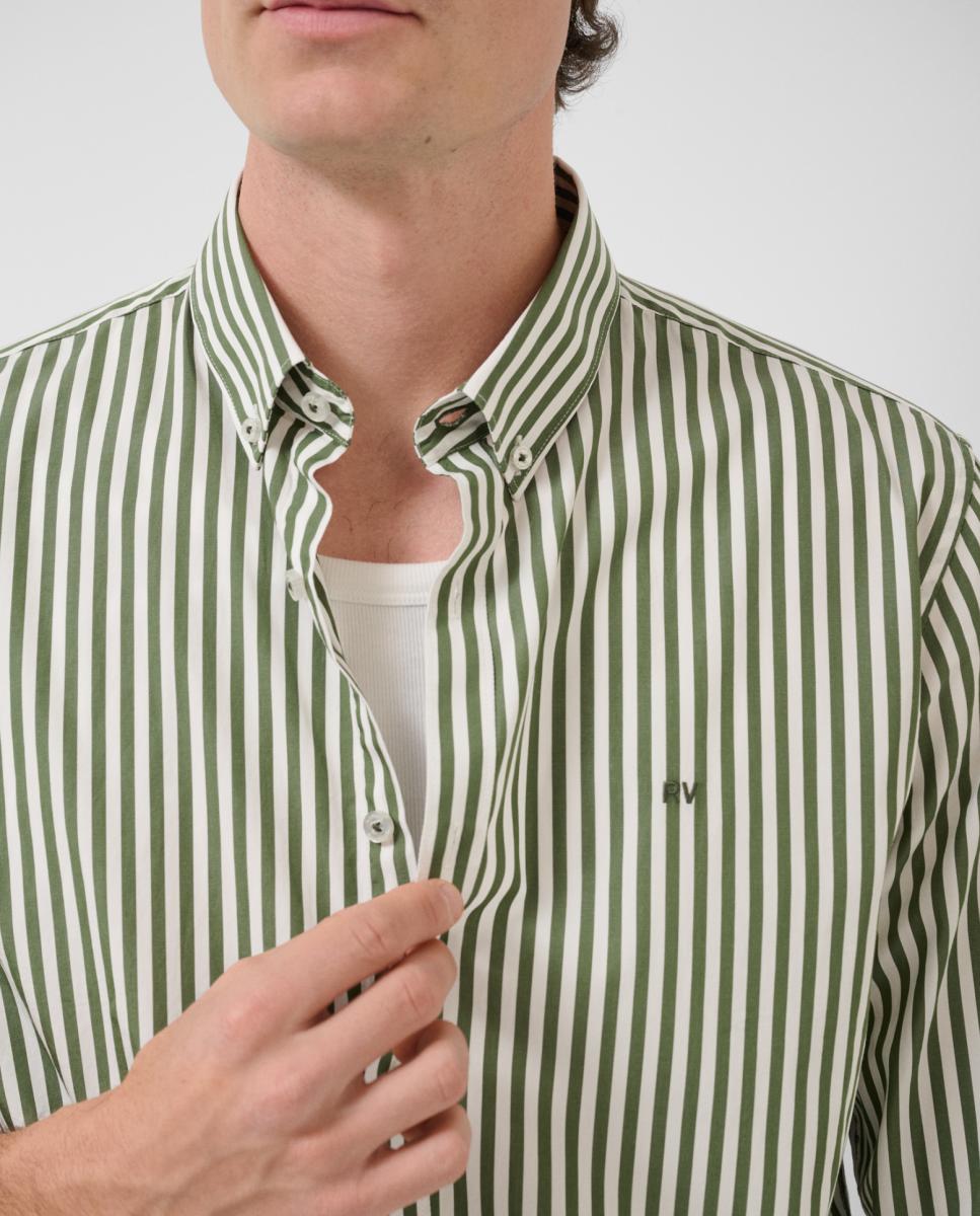 Camisa Casual Regular Fit às Riscas Caqui-3