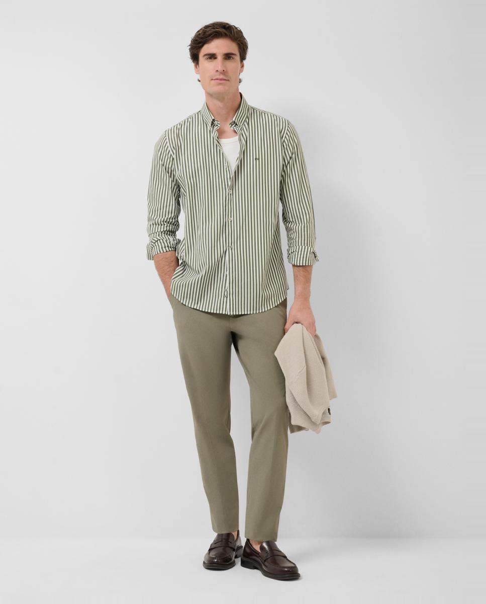 Camisa Casual Regular Fit às Riscas Caqui-6