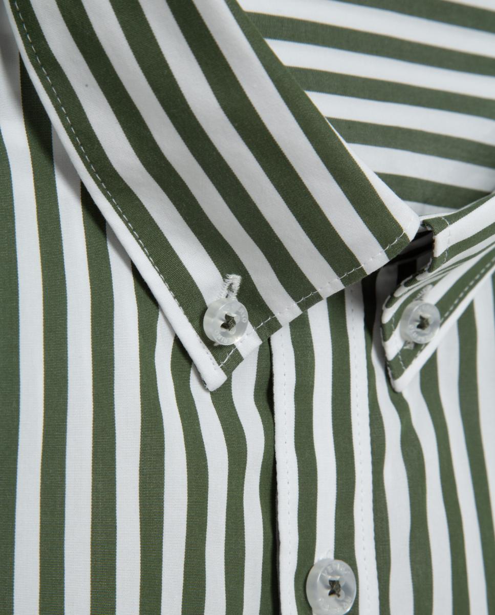 Camisa Casual Regular Fit às Riscas Caqui-5