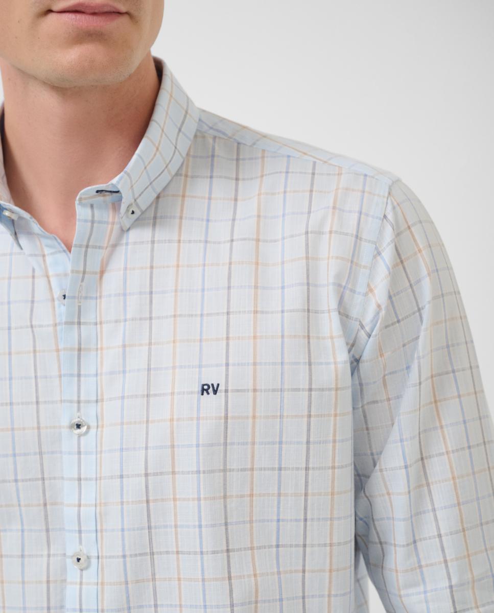 Camisa Casual Regular Fit aos Quadrados Azul-claro-3