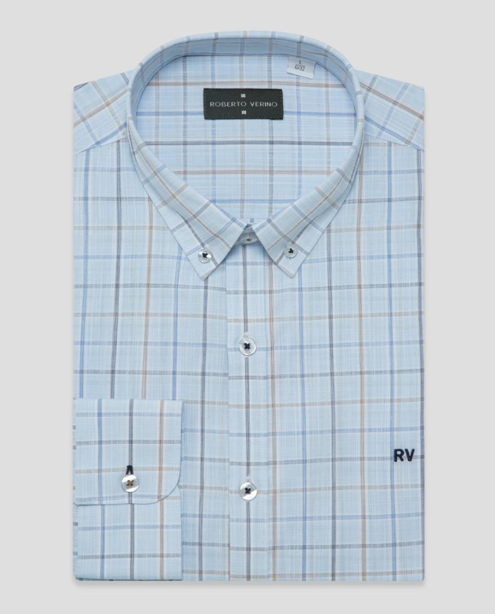 Camisa Casual Regular Fit aos Quadrados Azul-claro-4