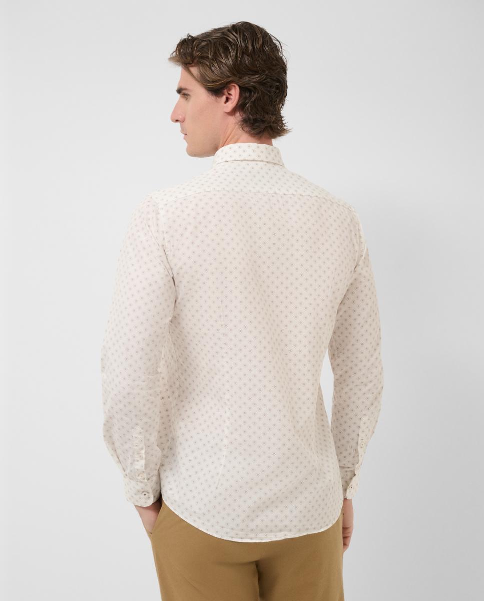 Camisa Casual Slim Fit com Estampado Geométrico Castanho-2