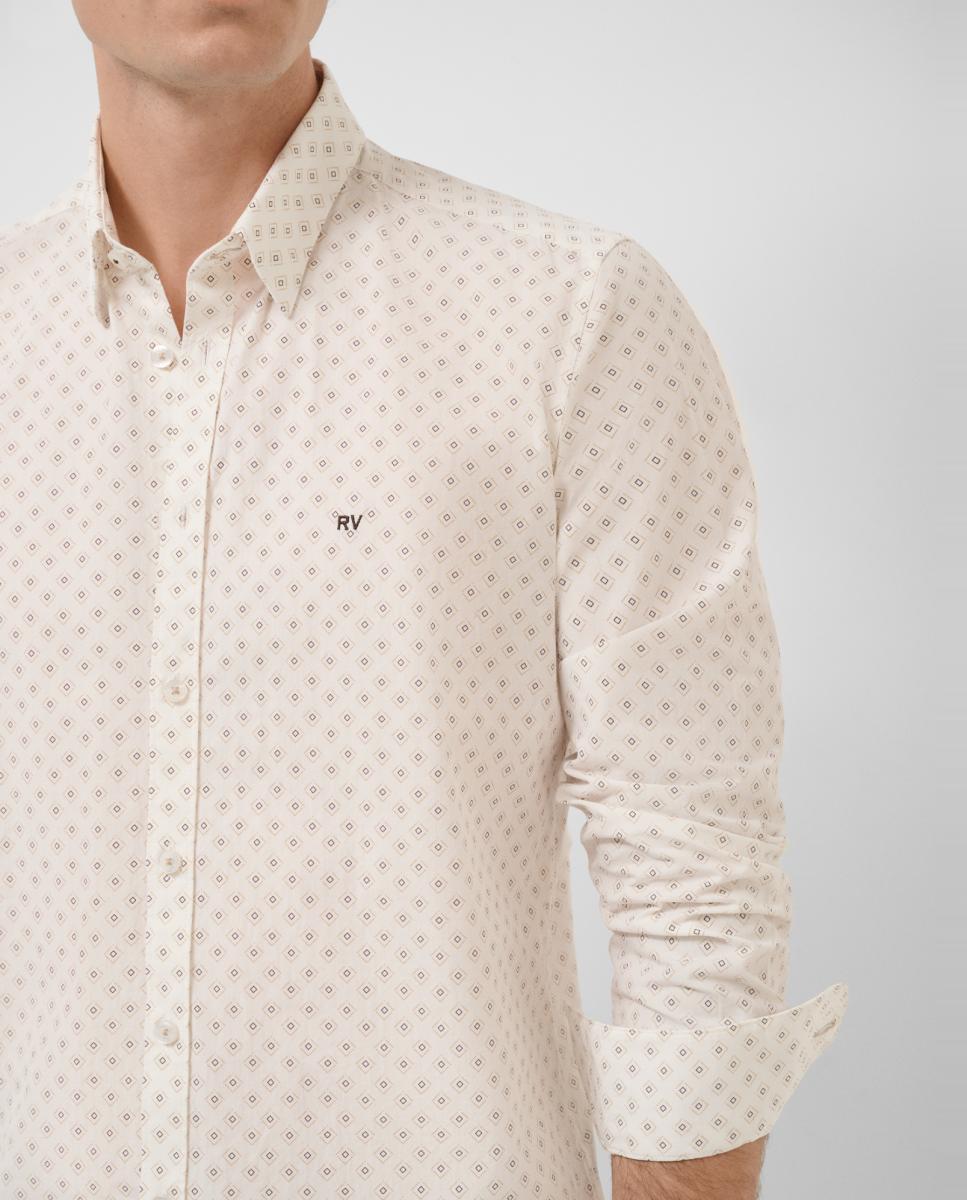 Camisa Casual Slim Fit com Estampado Geométrico Castanho-3
