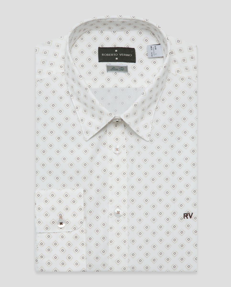 Camisa Casual Slim Fit com Estampado Geométrico Castanho-4