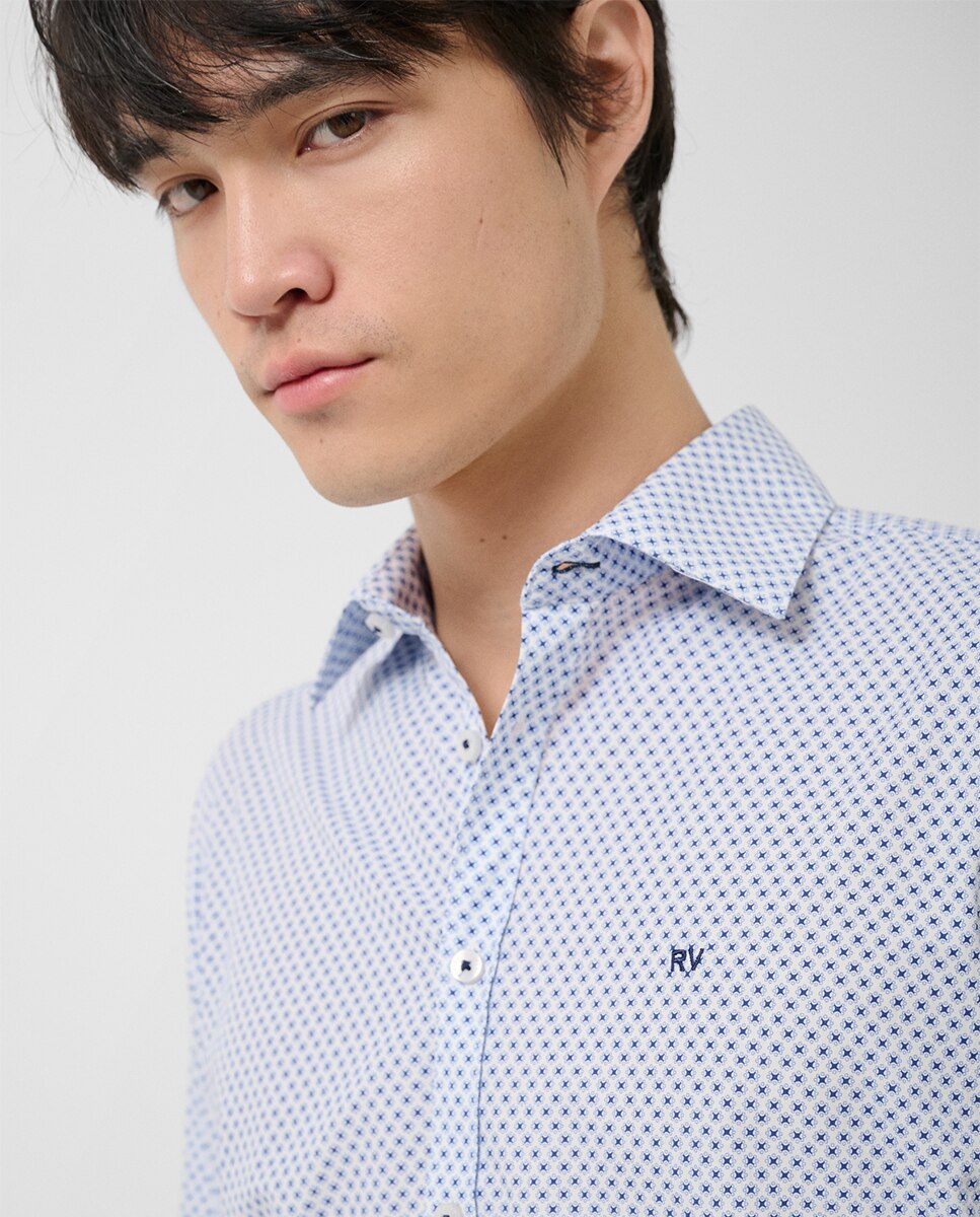 Camisa Casual Regular Fit com Estampado Geométrico Azul-índigo-3