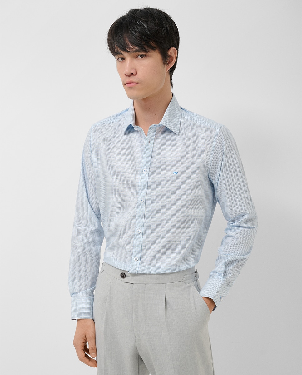 Camisa Casual Slim Fit com Estampado Geométrico Turquesa-1