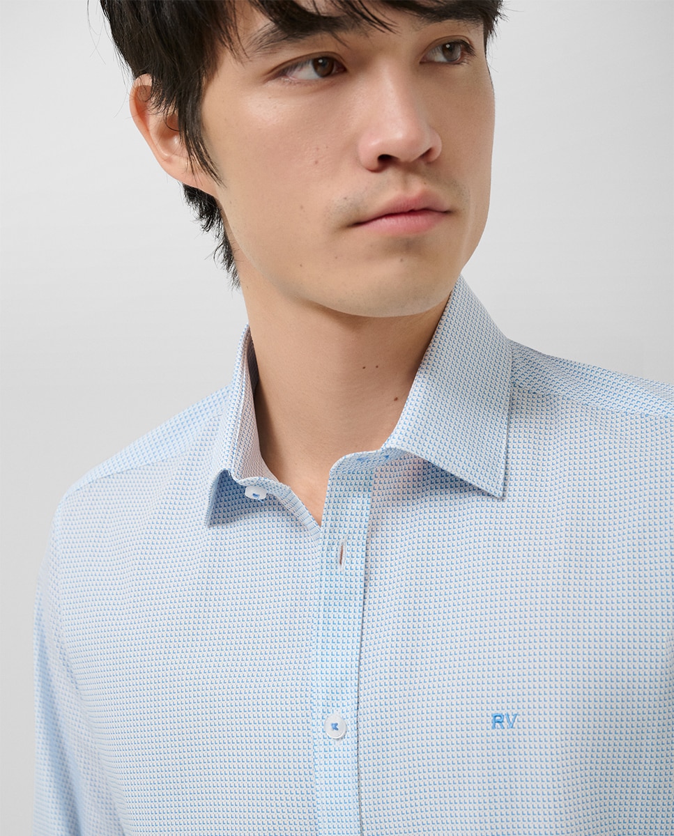 Camisa Casual Slim Fit com Estampado Geométrico Turquesa-3