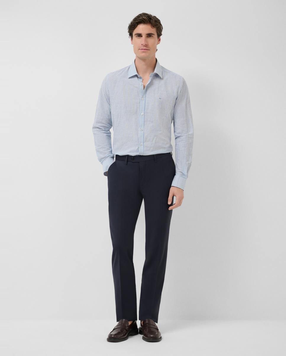 Camisa Casual Slim Fit às Riscas Turquesa-4