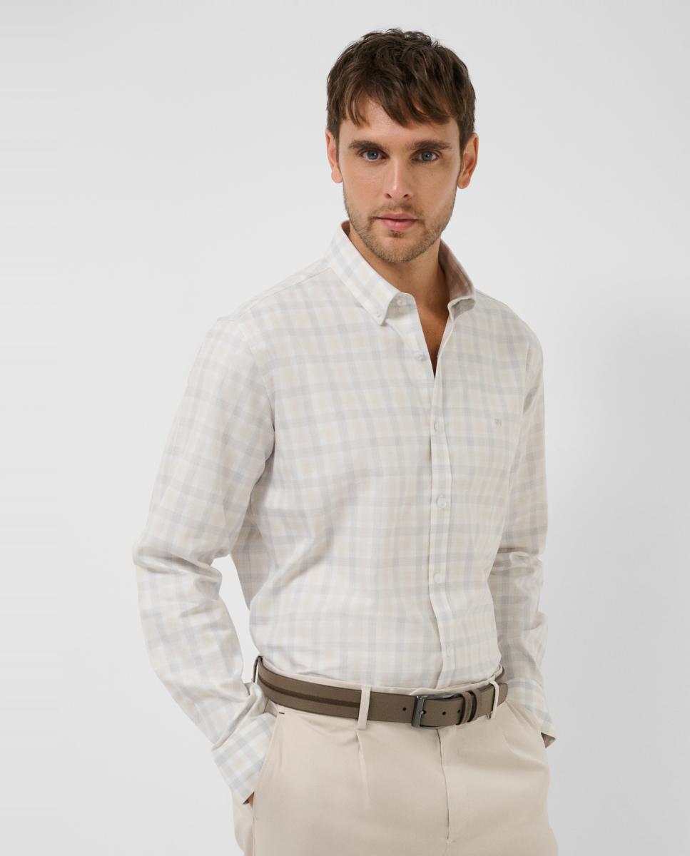 Camisa sport de hombre regular fit cuadros - Roberto Verino - Marrón claro Marrón claro-1