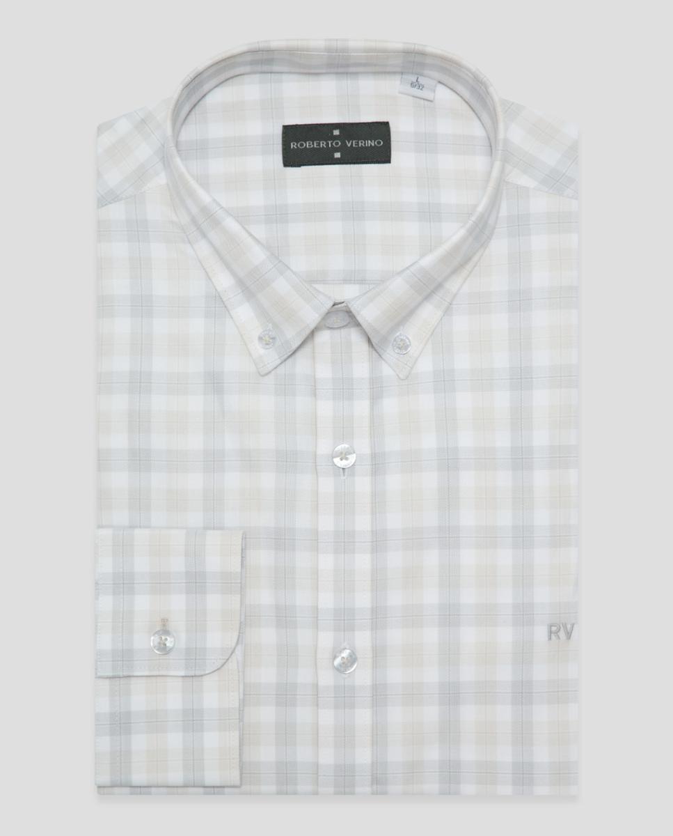 Camisa sport de hombre regular fit cuadros - Roberto Verino - Marrón claro Marrón claro-4