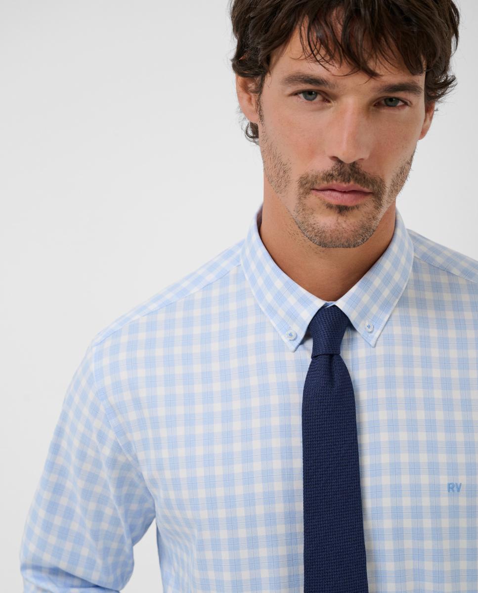 Camisa Casual Regular Fit aos Quadrados Azul-claro-3