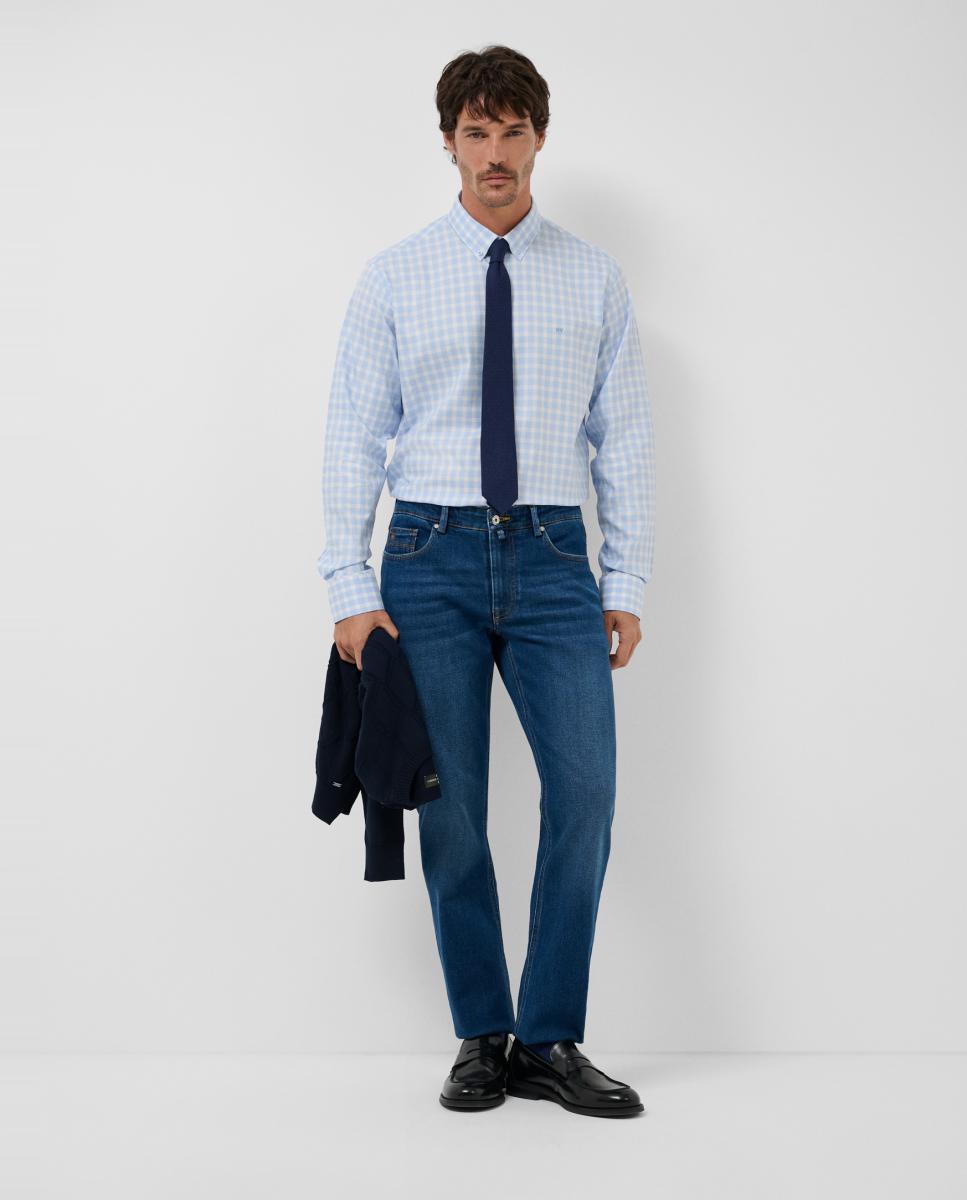 Camisa Casual Regular Fit aos Quadrados Azul-claro-6