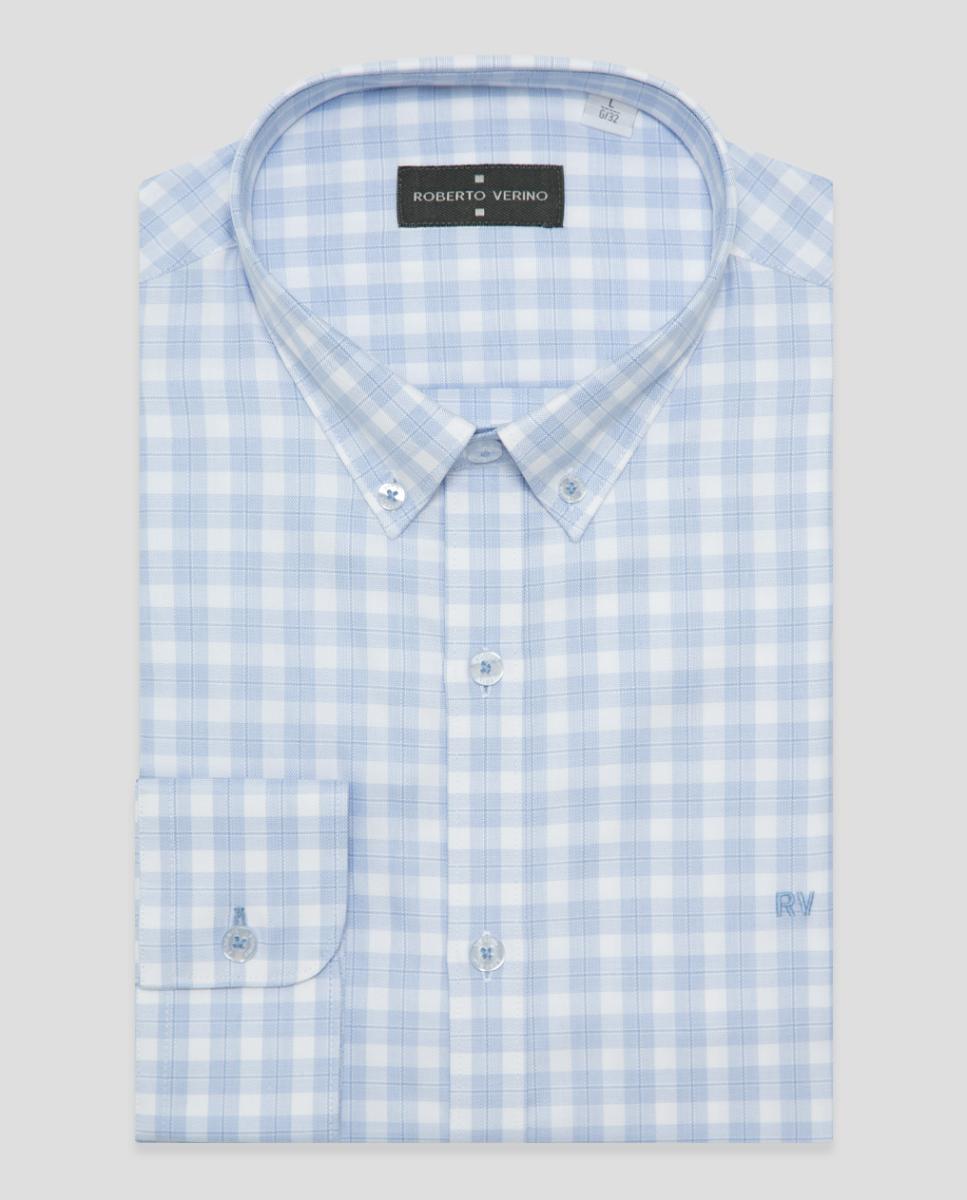 Camisa Casual Regular Fit aos Quadrados Azul-claro-4