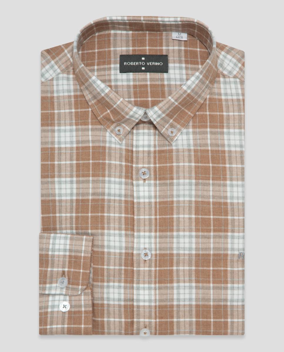 Camisa sport de hombre regular fit cuadros - Roberto Verino - Camel Camel-4