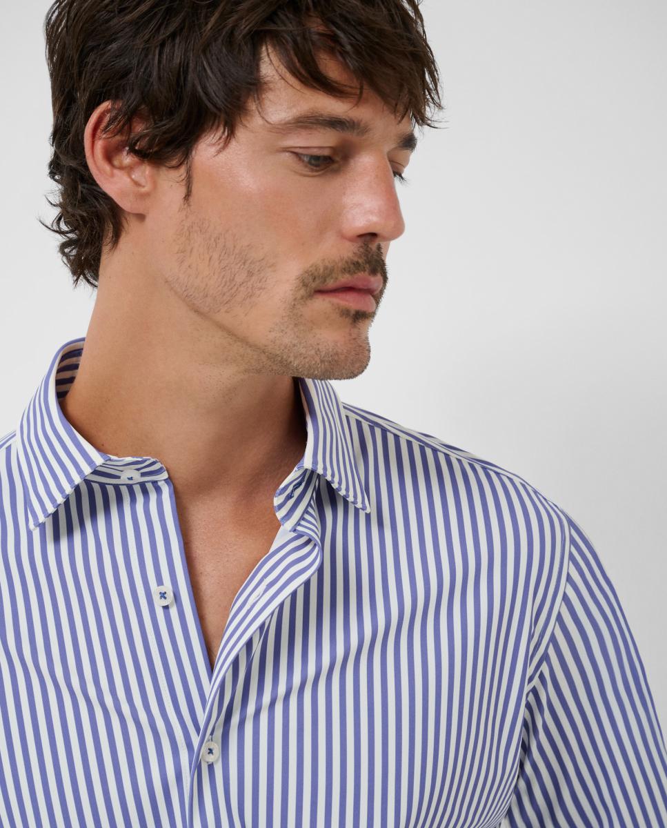 Camisa Casual Regular Fit às Riscas Azul-índigo-3
