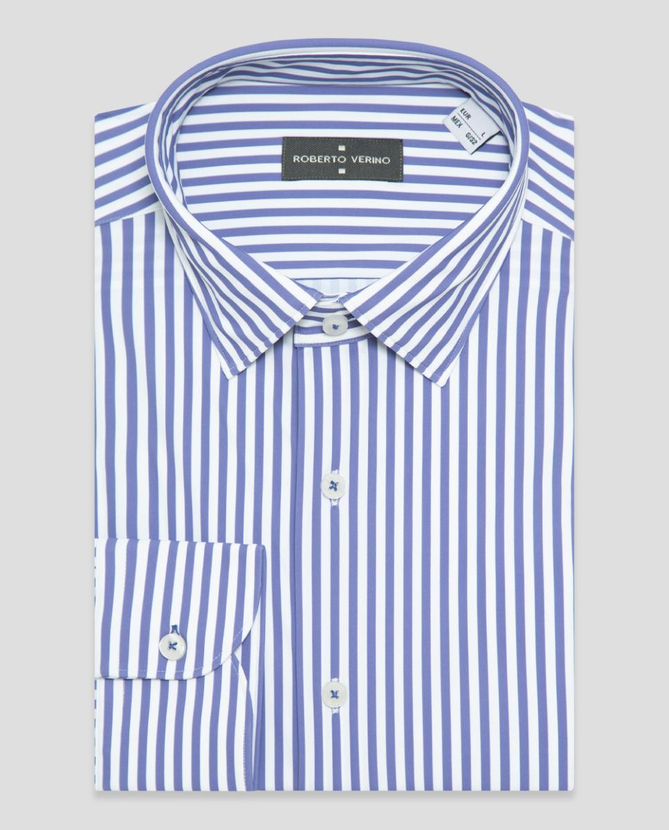 Camisa Casual Regular Fit às Riscas Azul-índigo-4