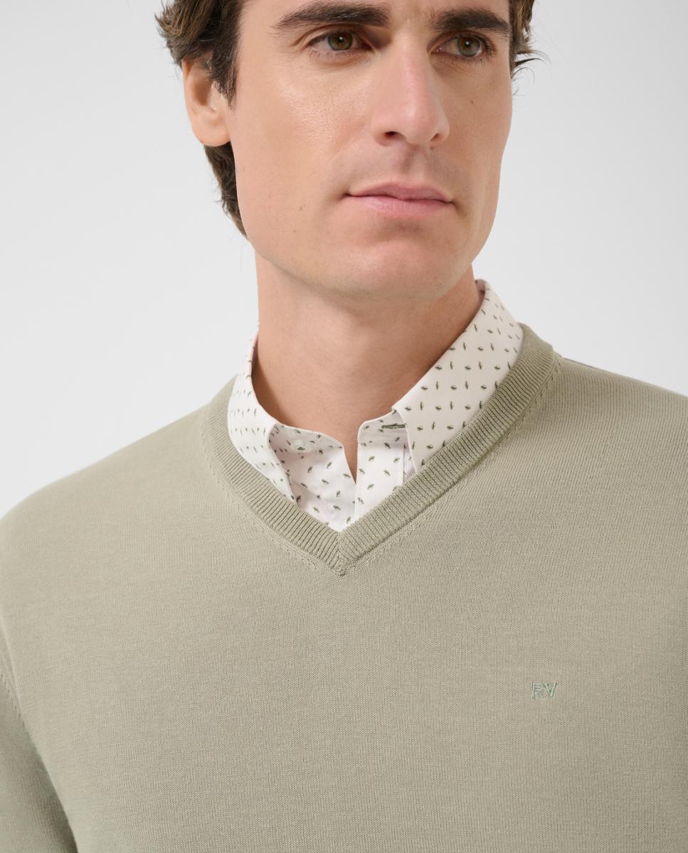 Camisola de Malha com Decote em Bico High Twist Verde Água-3