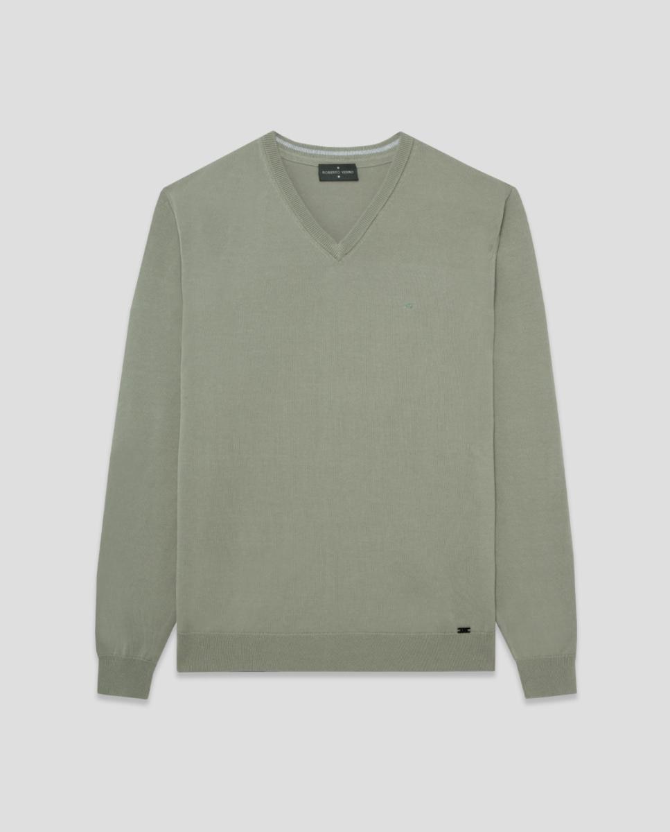 Camisola de Malha com Decote em Bico High Twist Verde Água-4