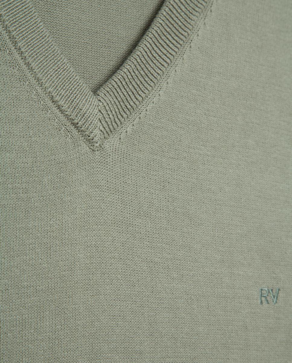 Camisola de Malha com Decote em Bico High Twist Verde Água-5