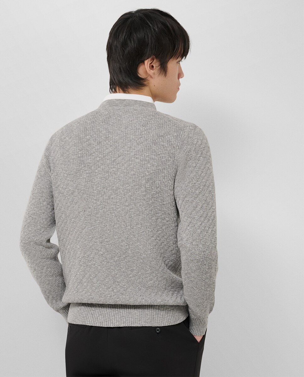Camisola de Malha com Decote Redondo e Estrutura Prata-2