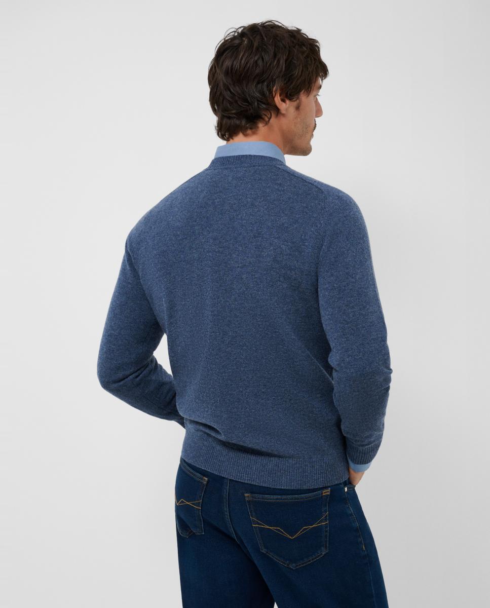 Camisola de Malha de Lã/Caxemira com Gola Redonda Azul-índigo-2