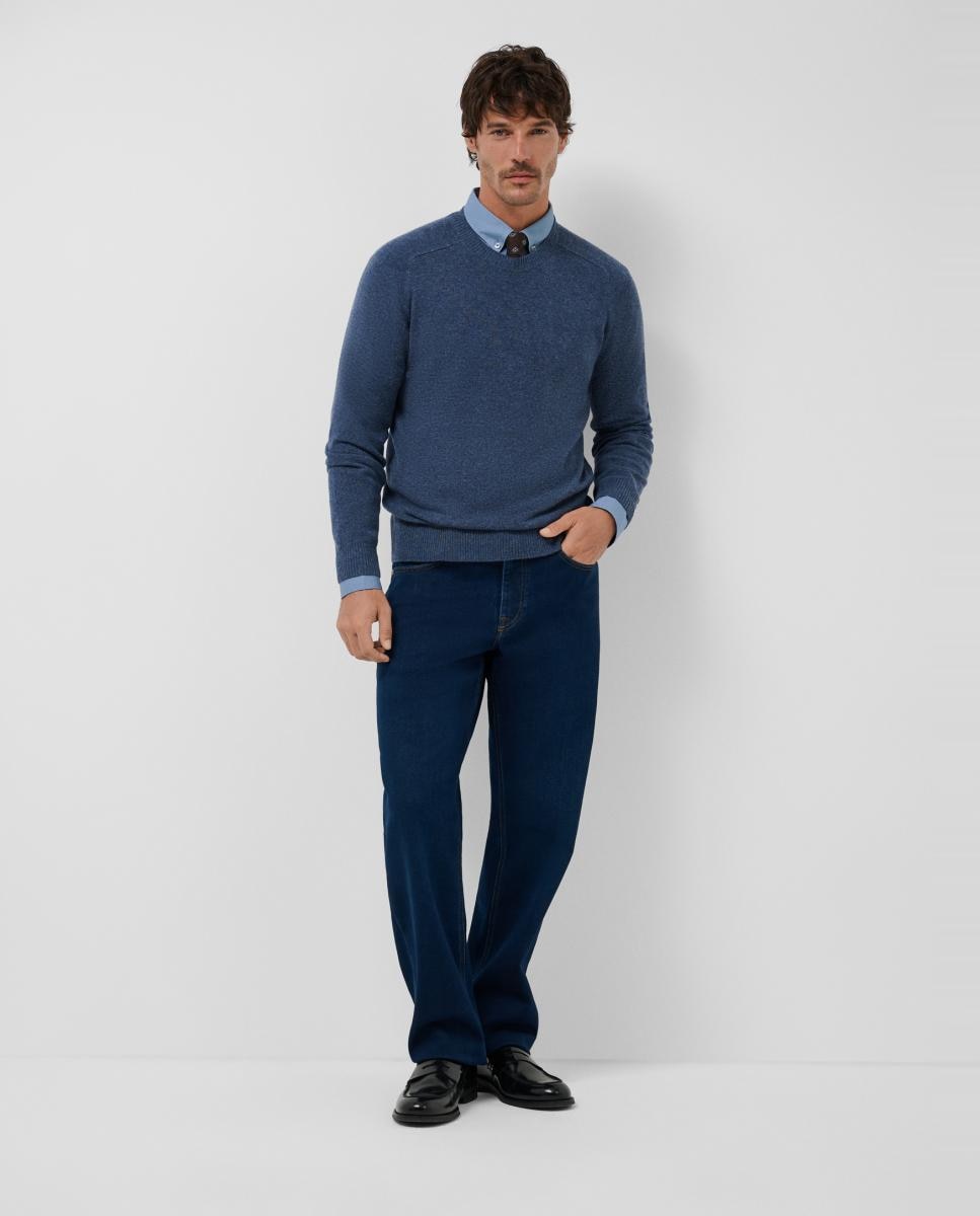 Camisola de Malha de Lã/Caxemira com Gola Redonda Azul-índigo-6