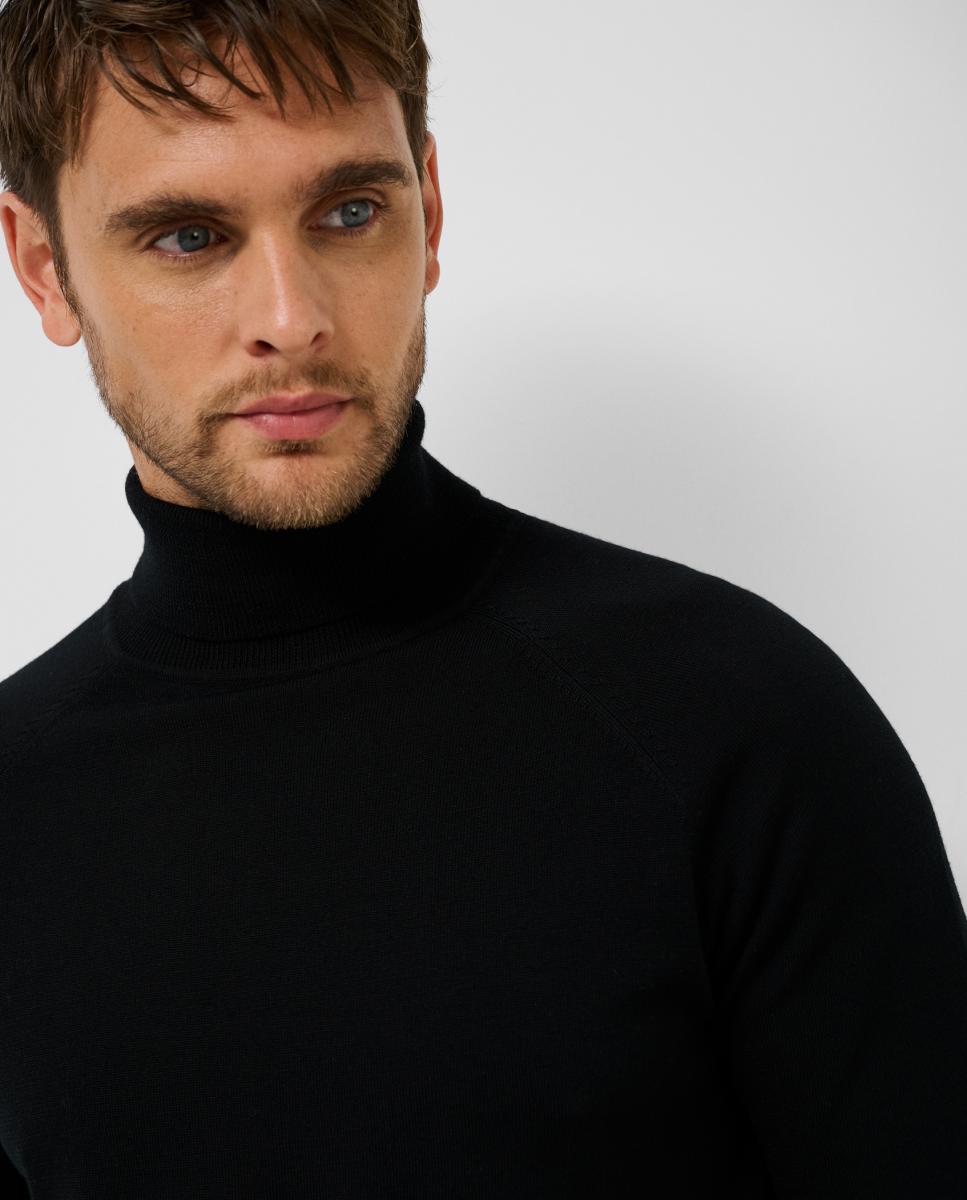 Camisola de Malha de Lã com Gola Cisne Preto-3