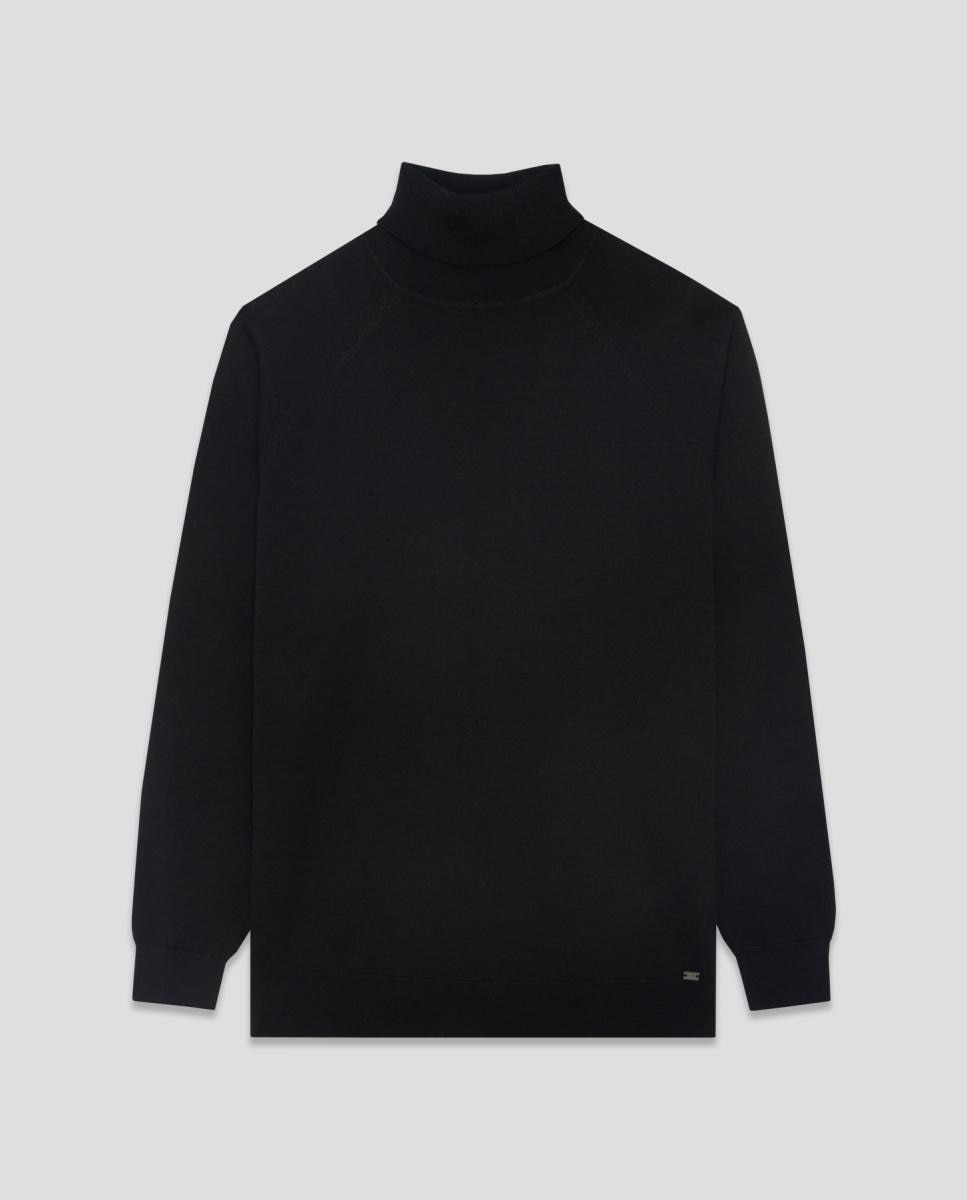 Camisola de Malha de Lã com Gola Cisne Preto-4