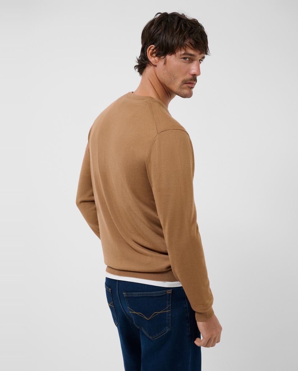 Camisola de Malha de Lã com Gola em Bico Camel-2