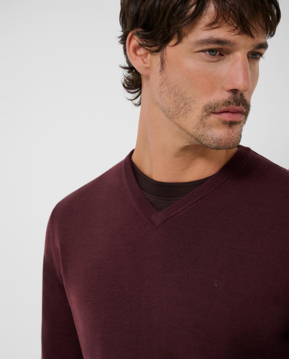 Camisola de Malha de Lã com Gola em Bico Roxo-3