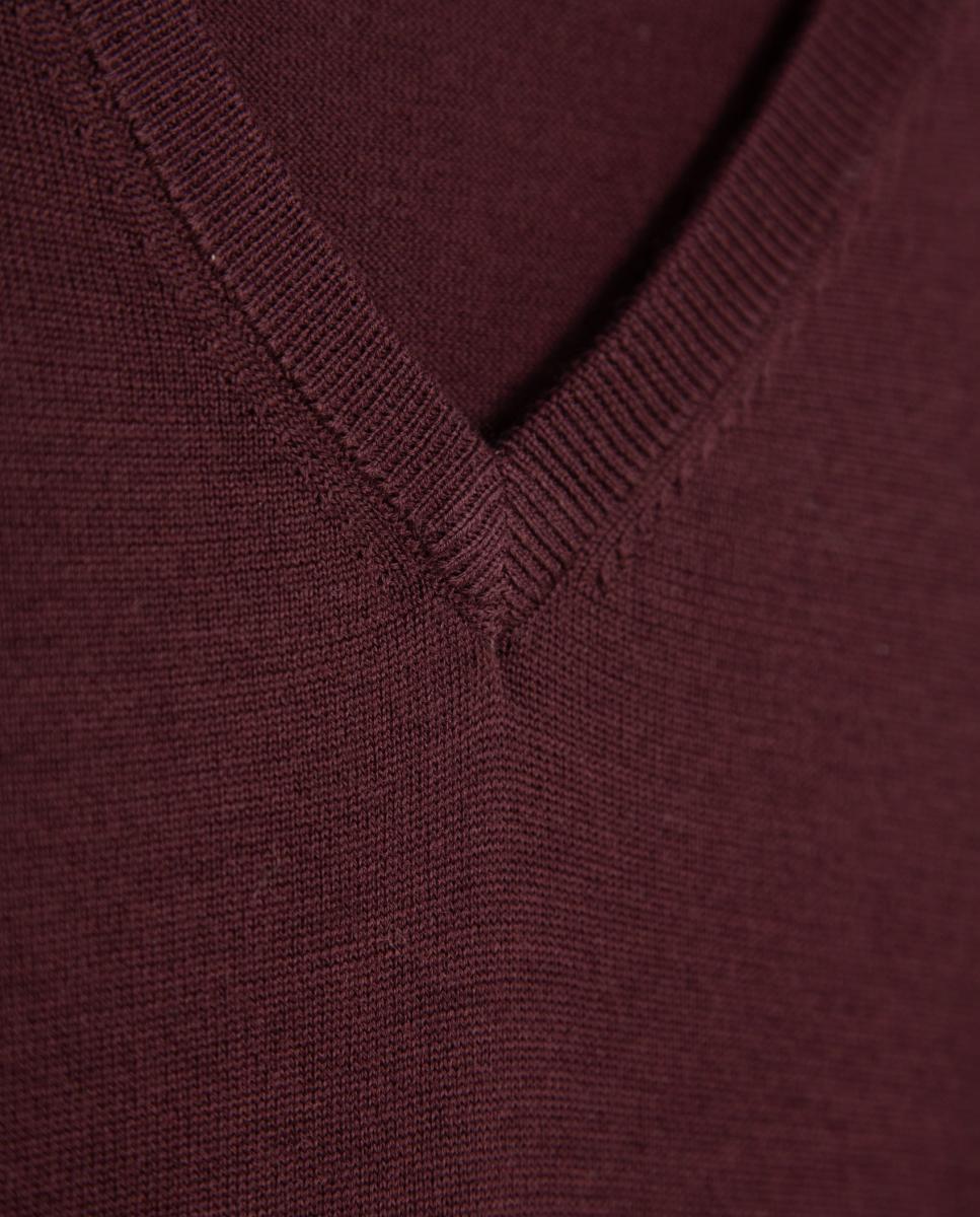 Camisola de Malha de Lã com Gola em Bico Roxo-4