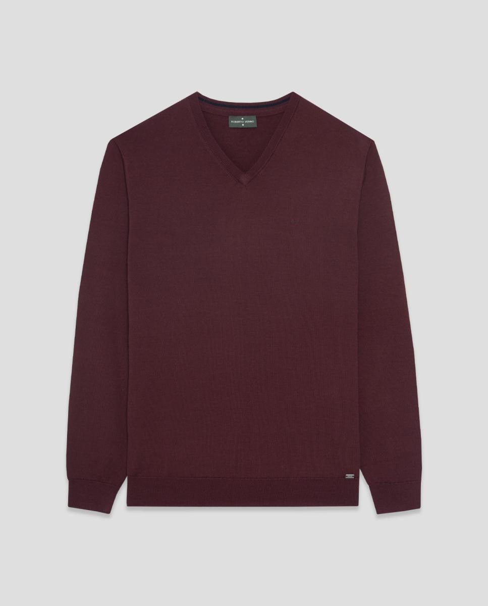 Camisola de Malha de Lã com Gola em Bico Roxo-5