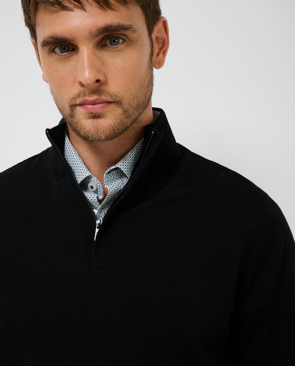 Camisola de Malha de Lã com Gola Alta e Meio Fecho de Correr Preto-3