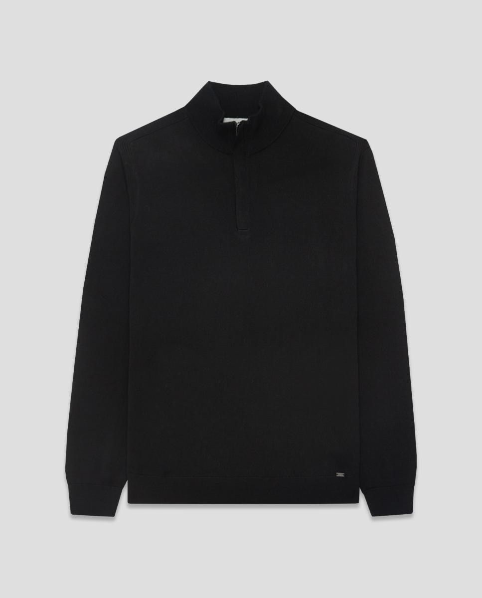 Camisola de Malha de Lã com Gola Alta e Meio Fecho de Correr Preto-4