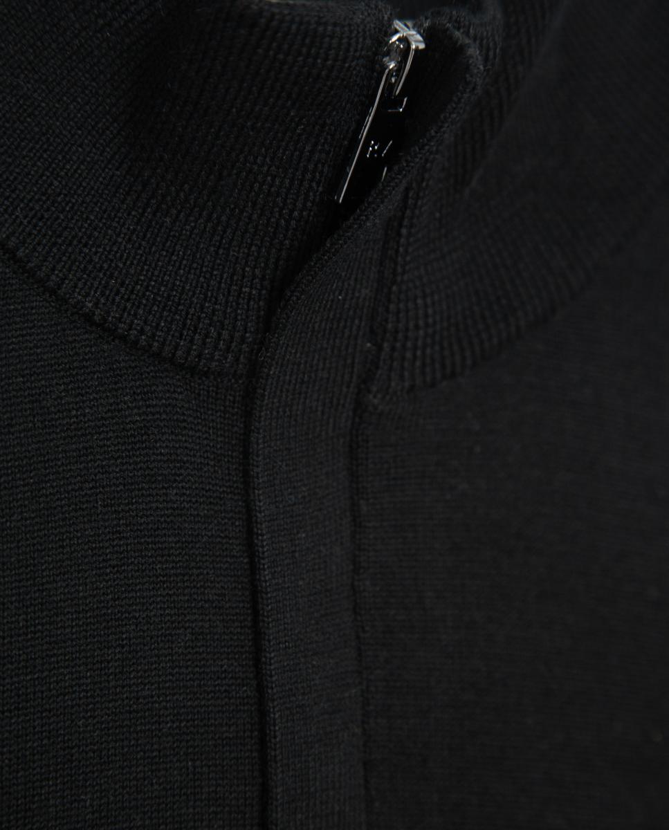 Camisola de Malha de Lã com Gola Alta e Meio Fecho de Correr Preto-5