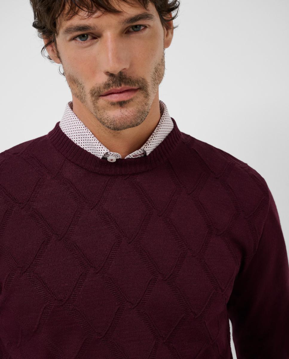 Camisola de Malha com Losangos em Relevo Roxo-3