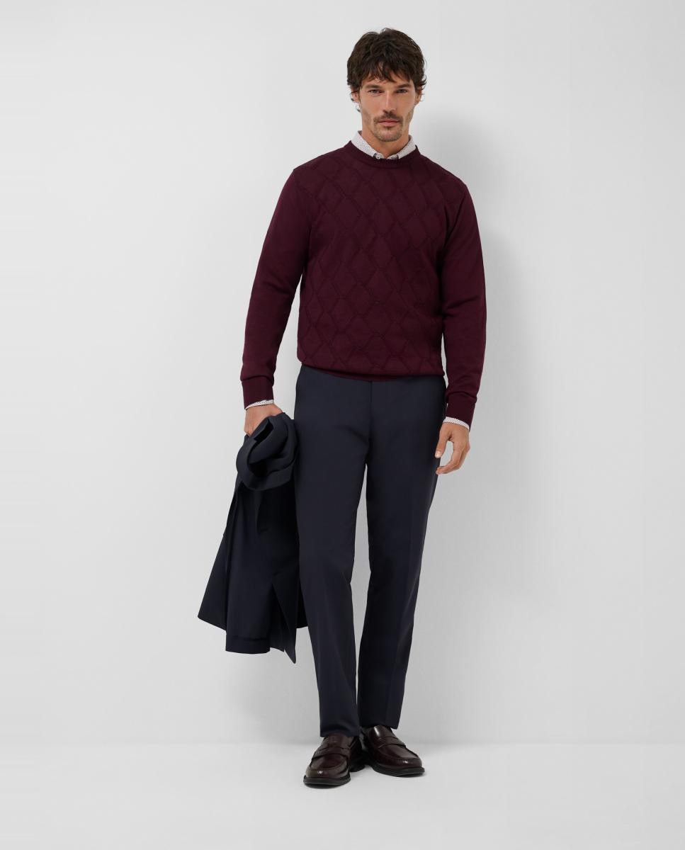 Camisola de Malha com Losangos em Relevo Roxo-6